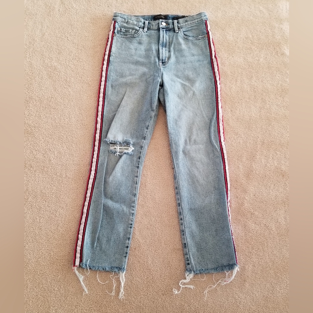 Banana Republic Light Blue High-Rise Jeans with Red & White Side Stripes
